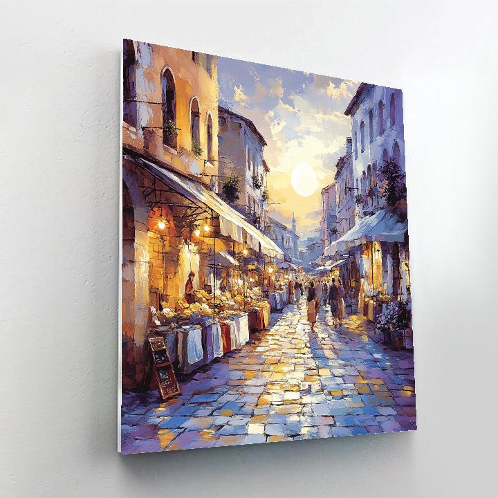 Camille Pissarro Inspired Market At Dawn paint by number
