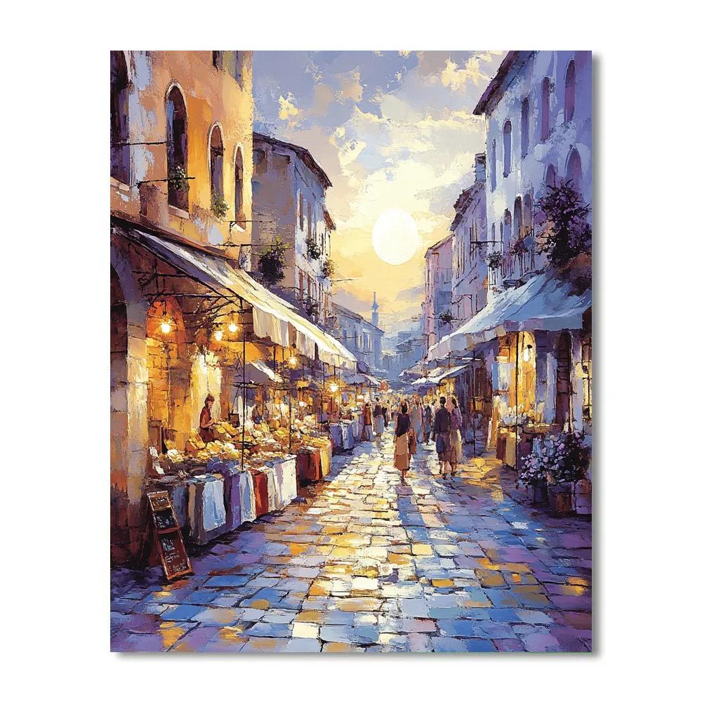Camille Pissarro Inspired Market At Dawn paint by number
