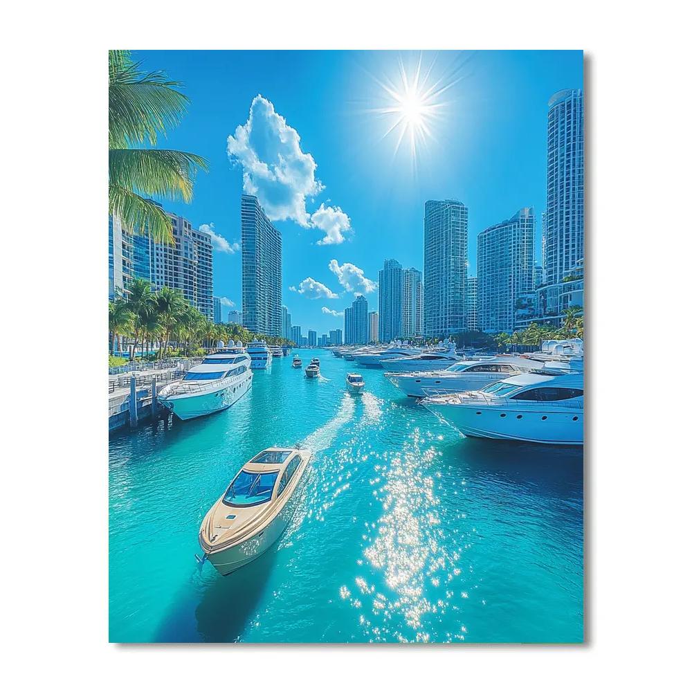 Water Taxi And Skyscrapers On Biscayne Bay Miami United States Number painting