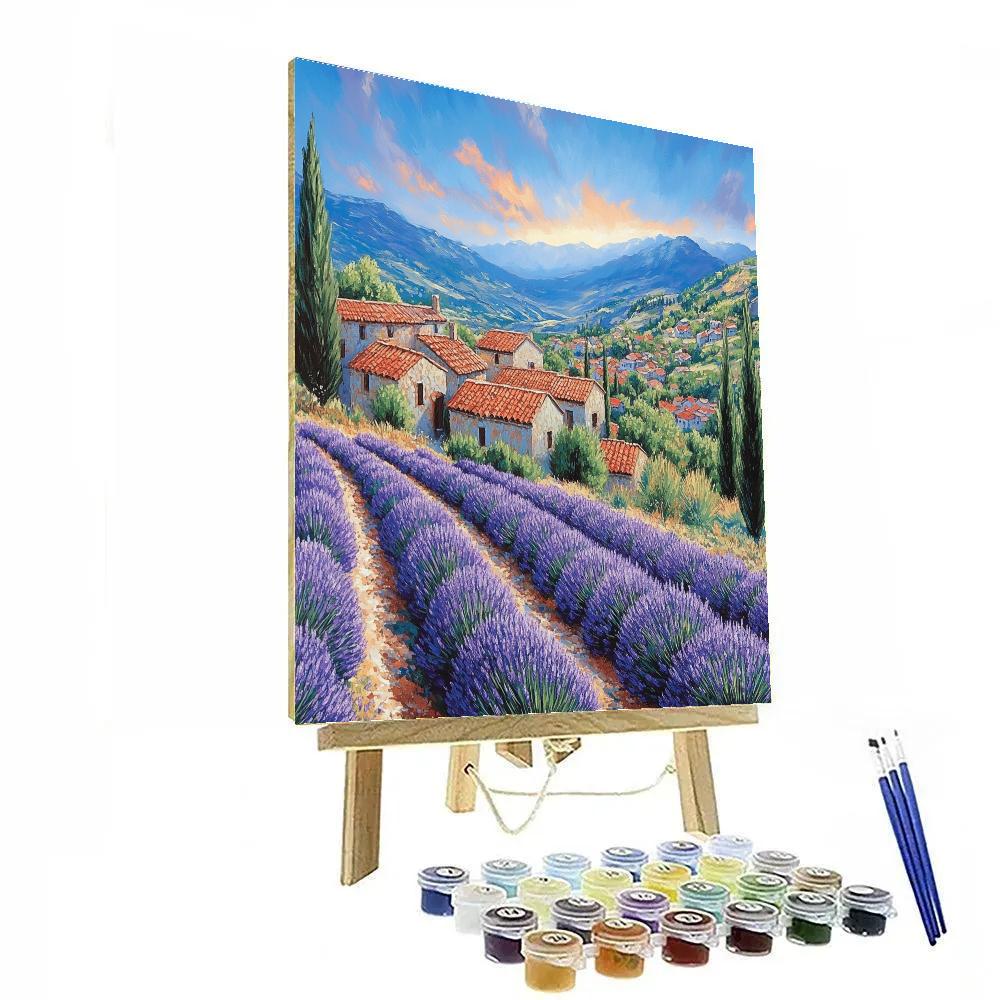 Lavender Fields Overlooking Provence Village France DIY paint by numbers