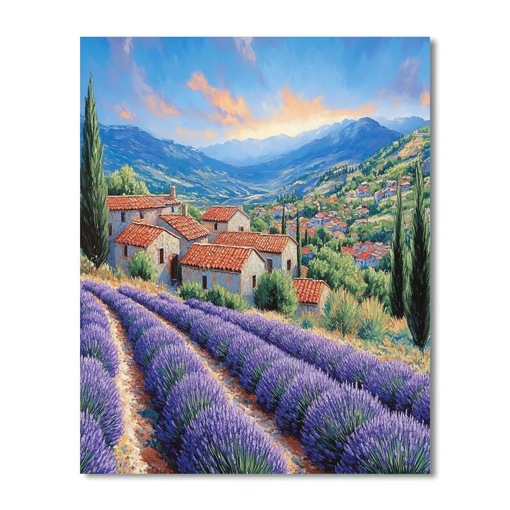 Lavender Fields Overlooking Provence Village France DIY paint by numbers