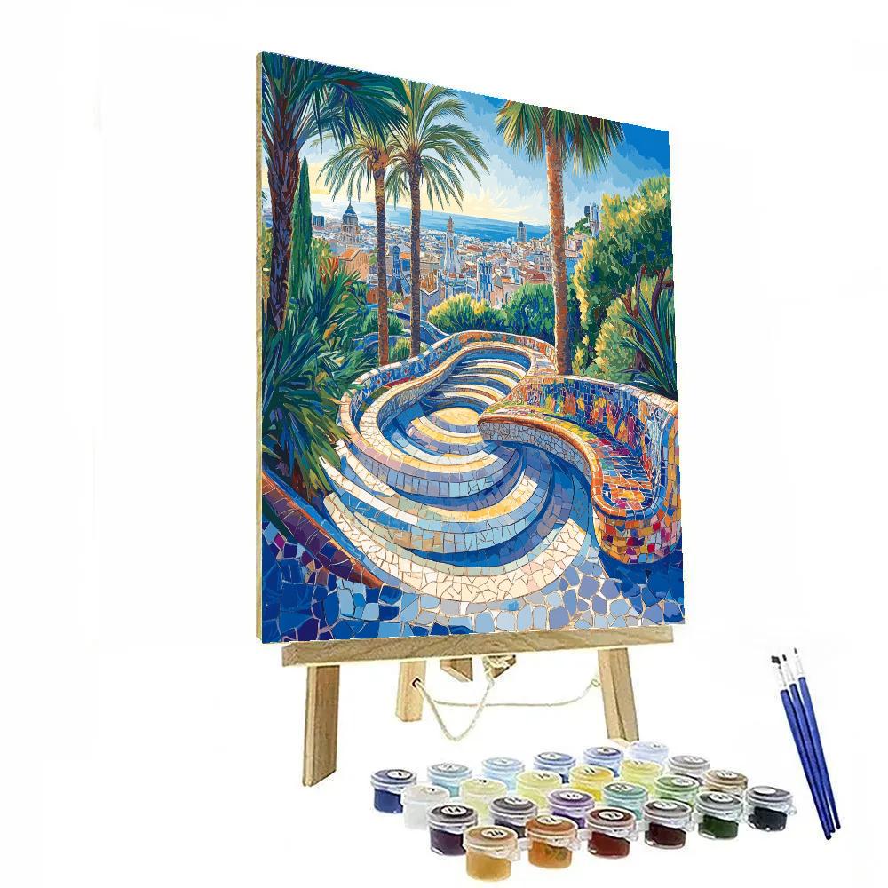 Sunlit Stairs Leading To Barcelona Park Guell Spain Painting by numbers kit