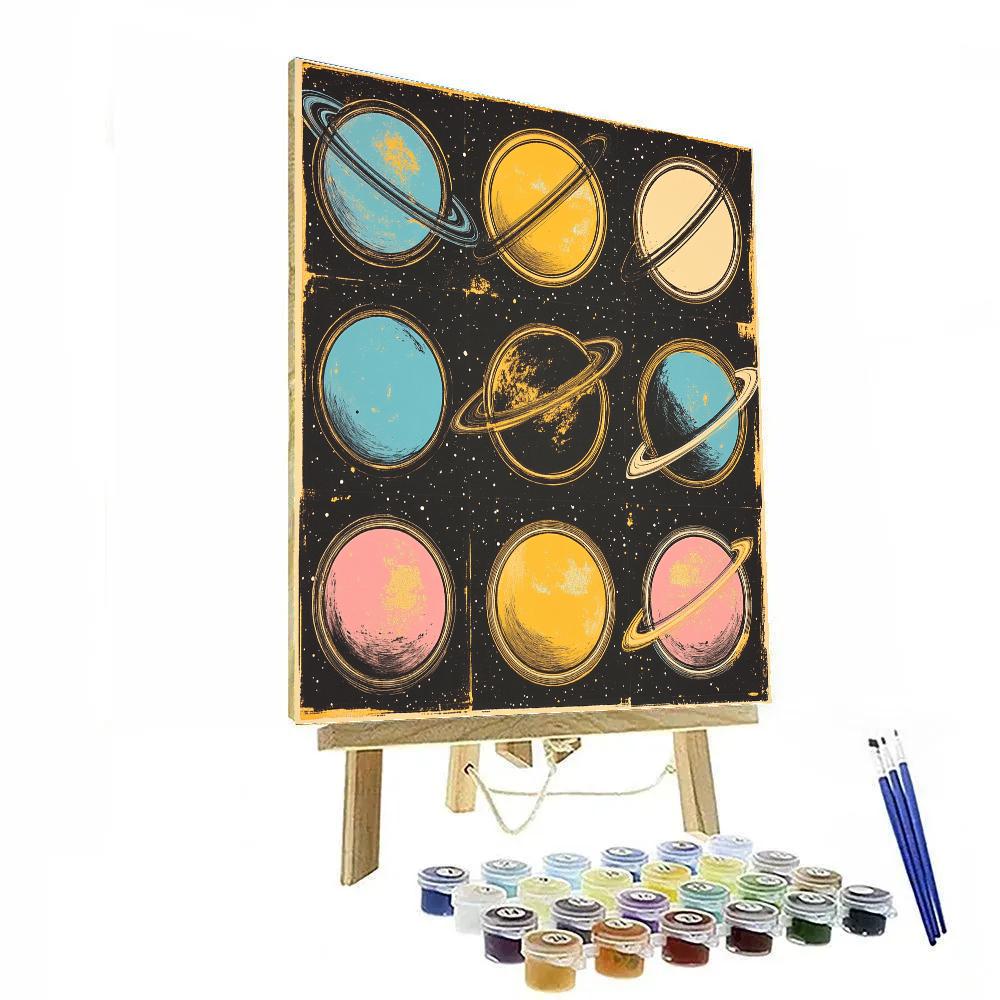 Andy Warhol Inspired Pop Planets Grid Paint by numbers art