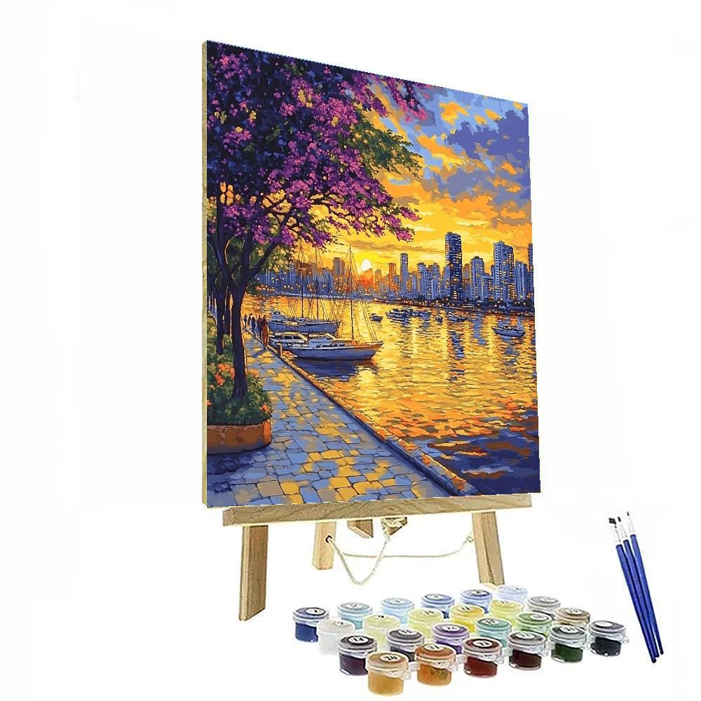 Sunset Over The Porto Alegre Waterfront Brazil Number painting