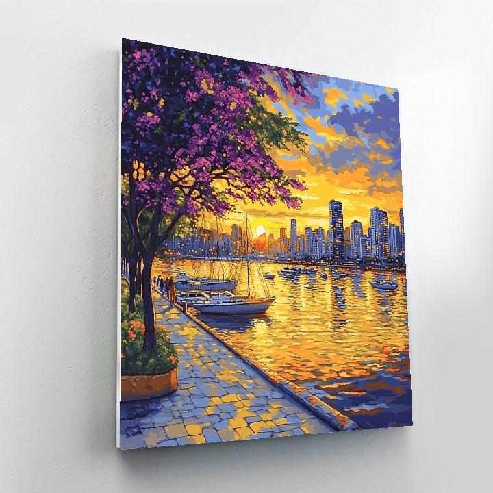 Sunset Over The Porto Alegre Waterfront Brazil Number painting
