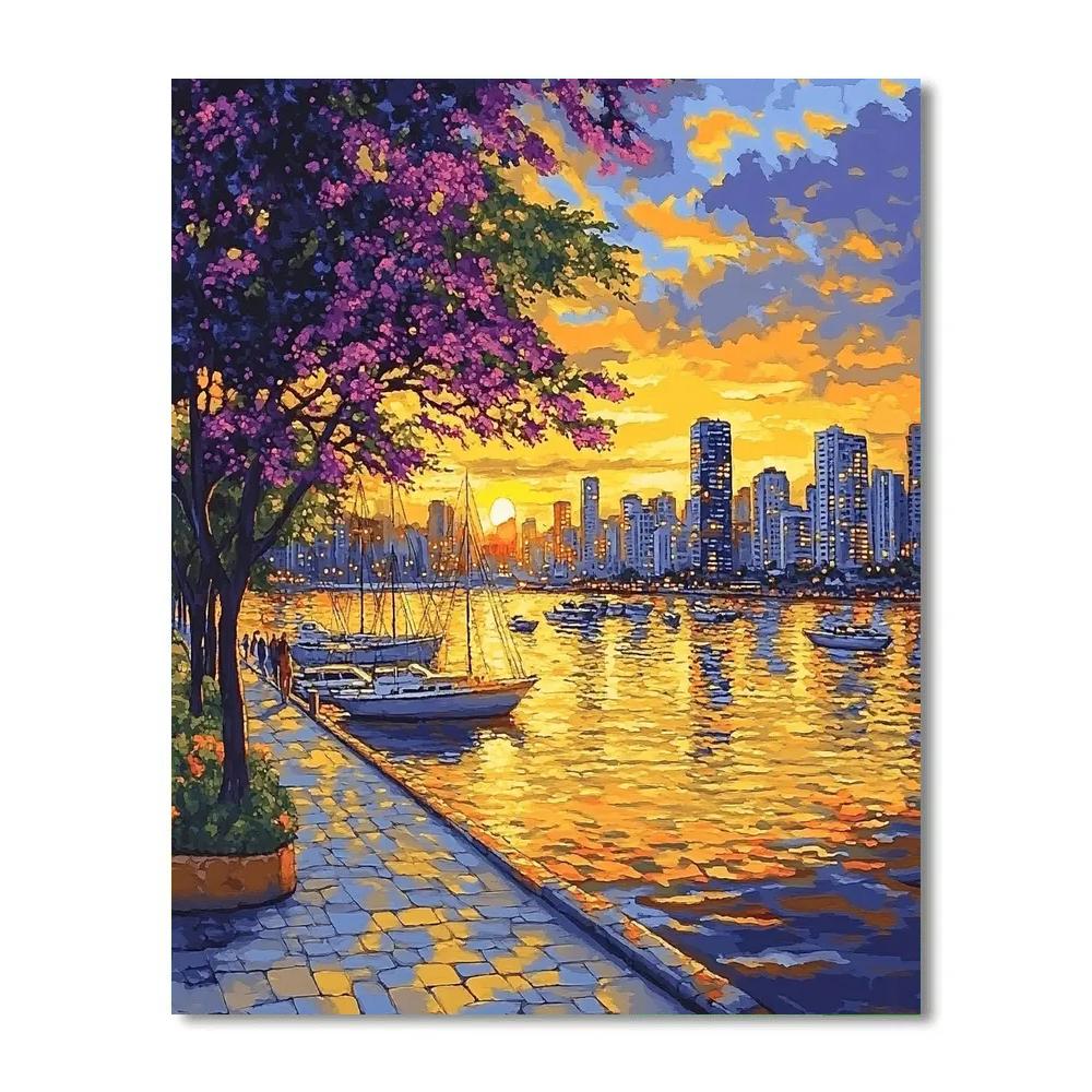 Sunset Over The Porto Alegre Waterfront Brazil Number painting