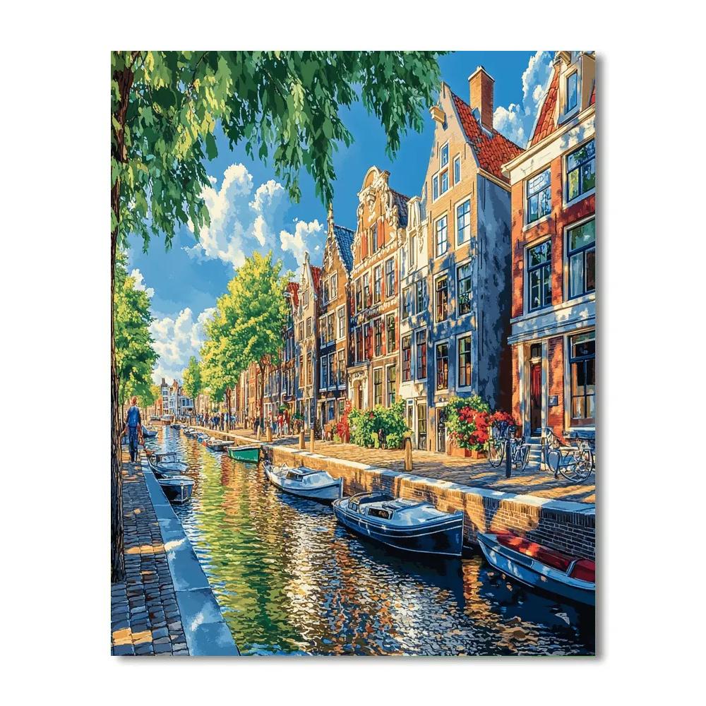 Historic Waterfront And Gables In Amsterdam Netherlands Number painting