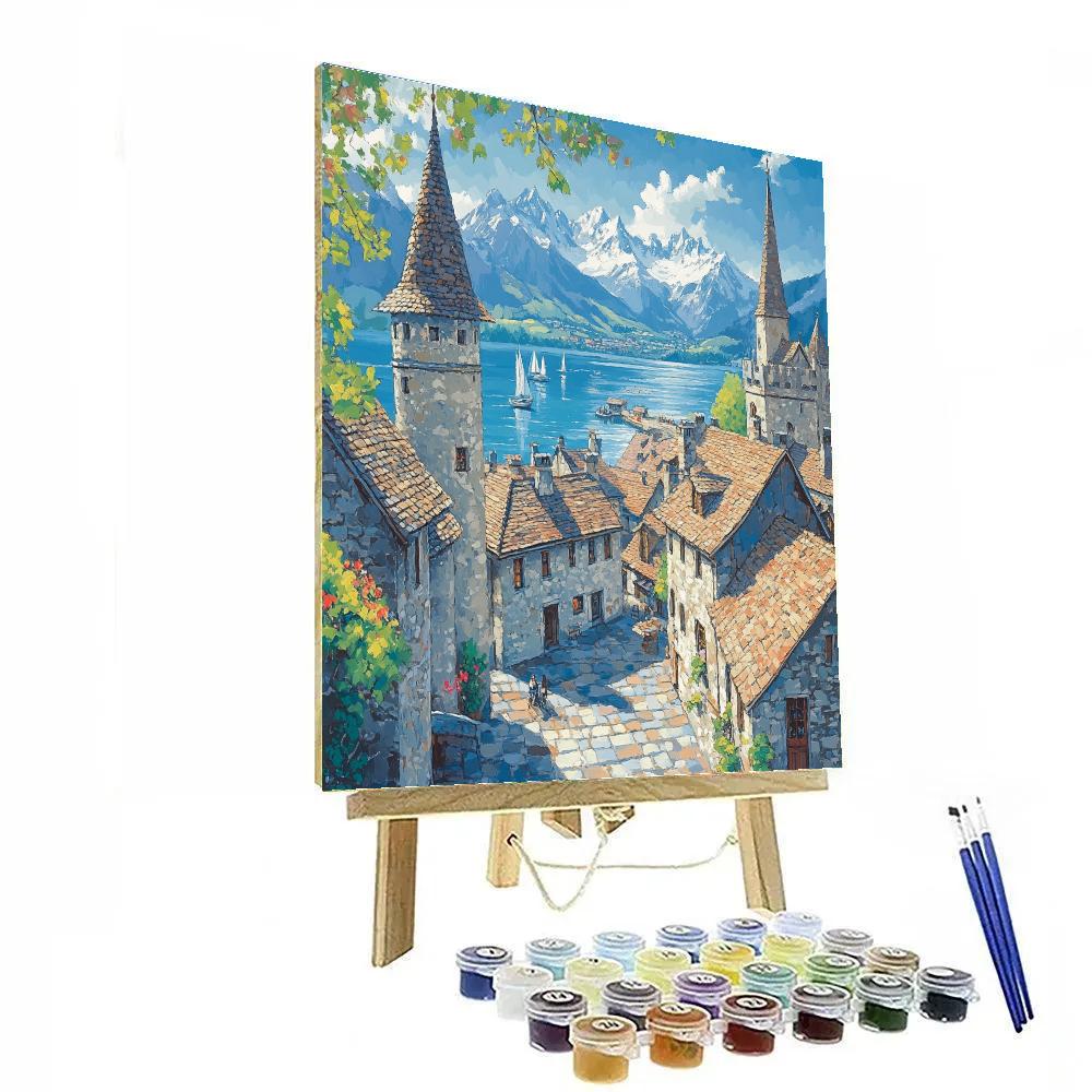 Alpine View Of Zurich Old Town And Lake Switzerland Painting by numbers kit