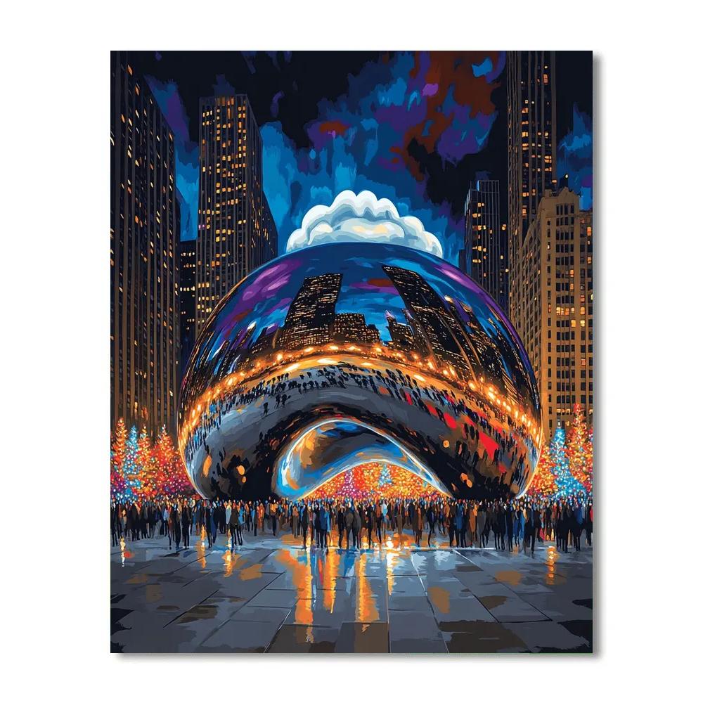 Night Illumination Of Chicago’s Millennium Park United States DIY paint by numbers