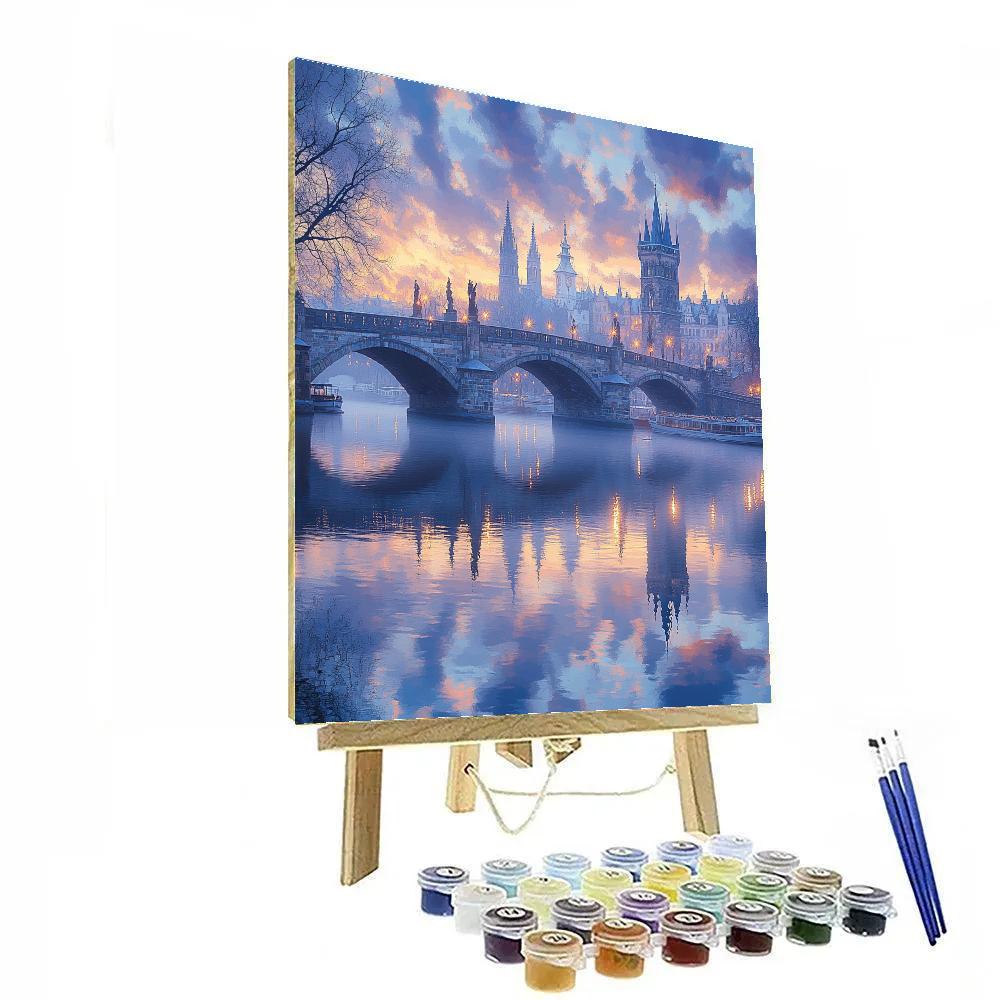 Early Morning On Vltava River With Prague’s Charles Bridge Czech Republic Numbered painting kits