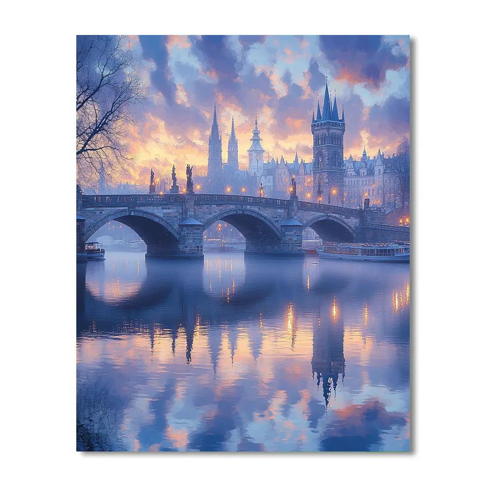Early Morning On Vltava River With Prague’s Charles Bridge Czech Republic Numbered painting kits