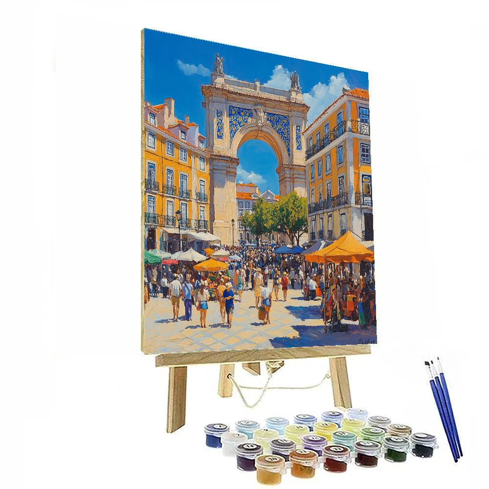 Bustling Rua Augusta Arch And Street Life Lisbon Portugal painting number kit