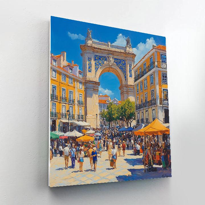 Bustling Rua Augusta Arch And Street Life Lisbon Portugal painting number kit
