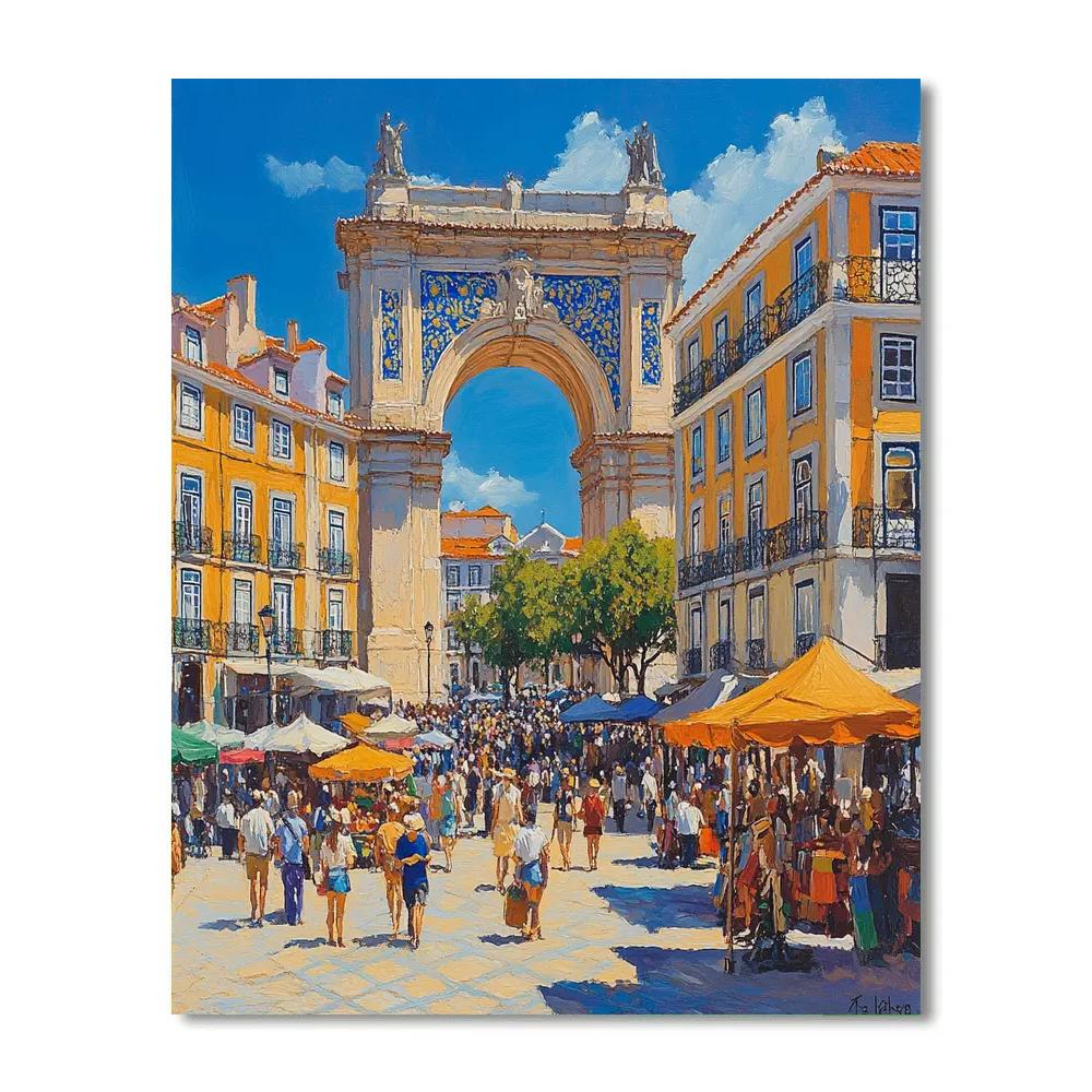 Bustling Rua Augusta Arch And Street Life Lisbon Portugal painting number kit