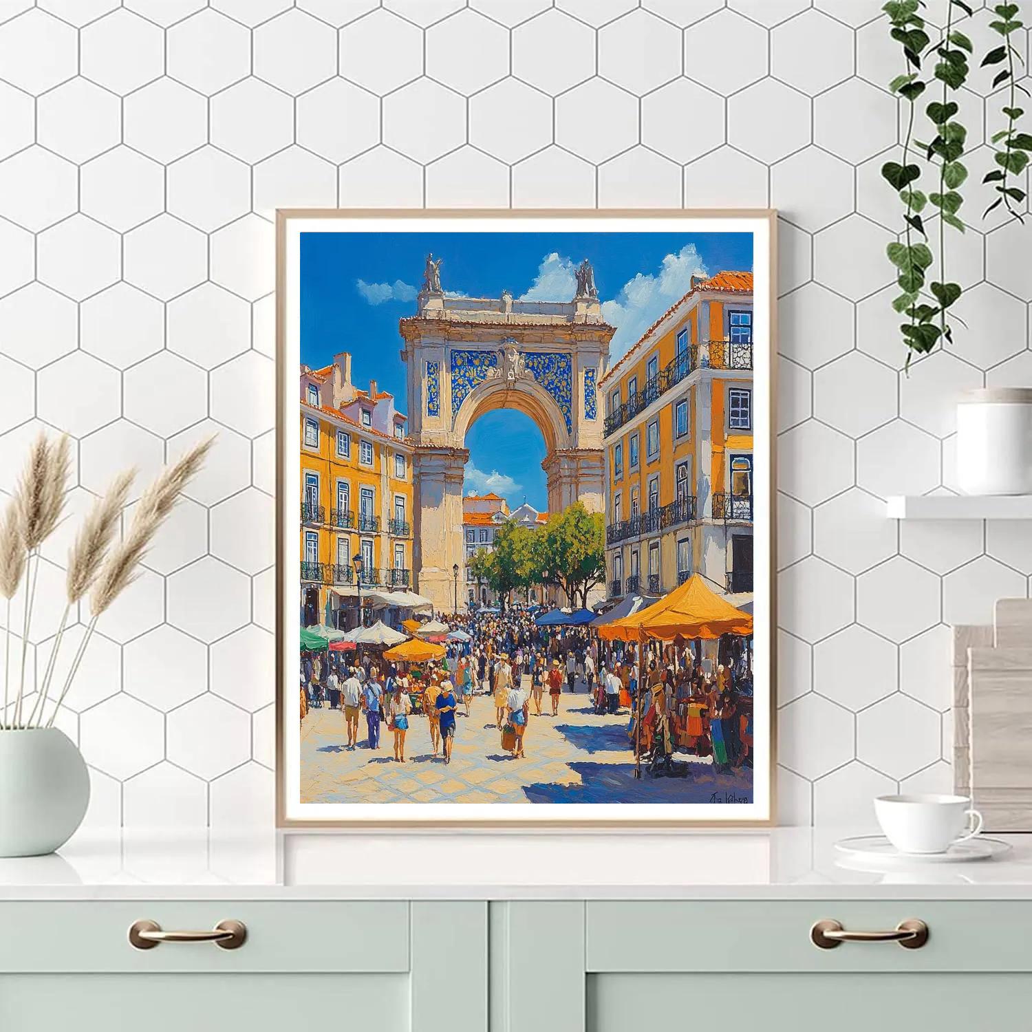 Bustling Rua Augusta Arch And Street Life Lisbon Portugal painting number kit