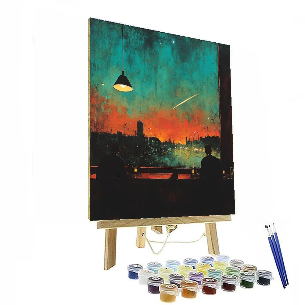 Edward Hopper Inspired Night Diner And Comet Number painting