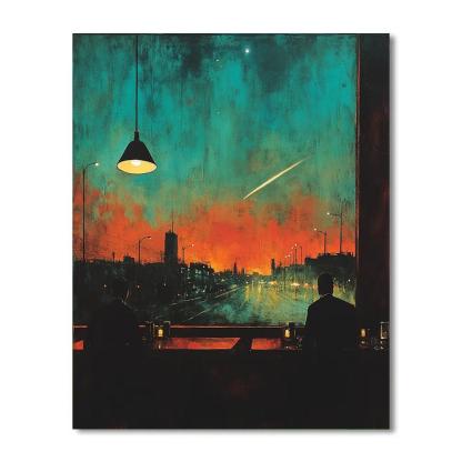 Edward Hopper Inspired Night Diner And Comet Number painting