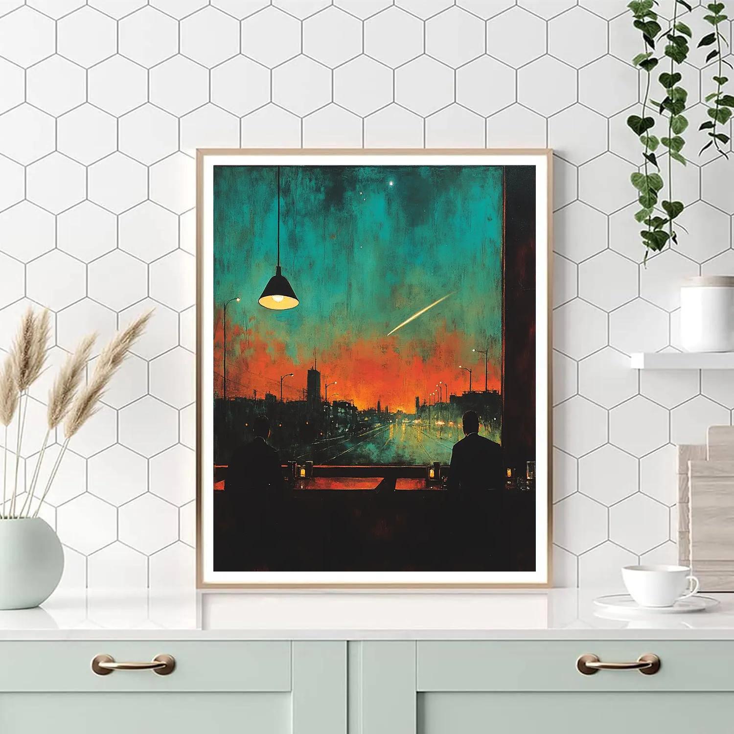 Edward Hopper Inspired Night Diner And Comet Number painting