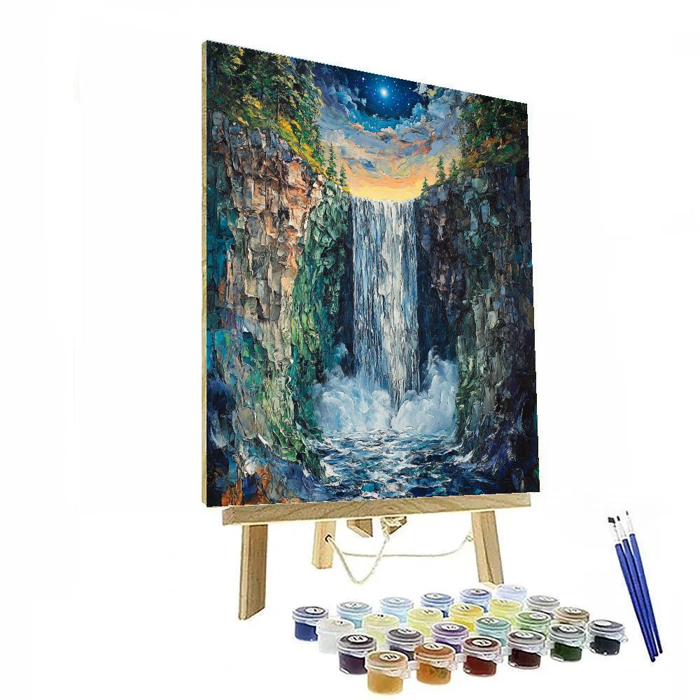 Courbet Inspired Forest Waterfall Number painting