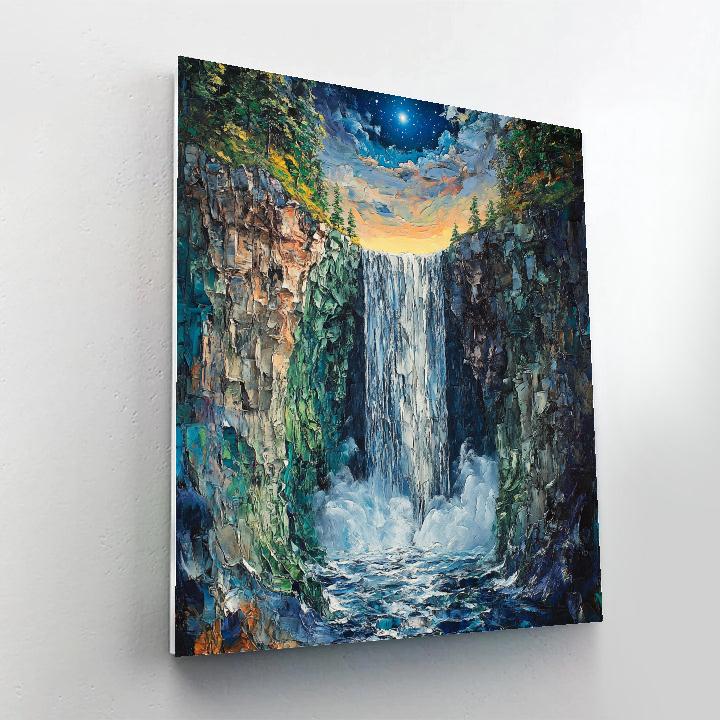 Courbet Inspired Forest Waterfall Number painting