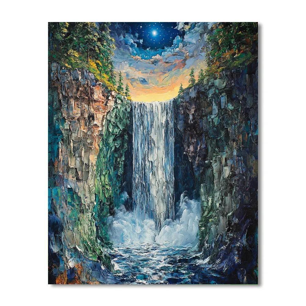 Courbet Inspired Forest Waterfall Number painting
