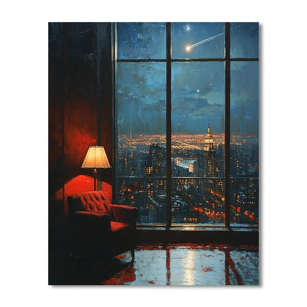 Hopper Inspired Library Window Night Number painting