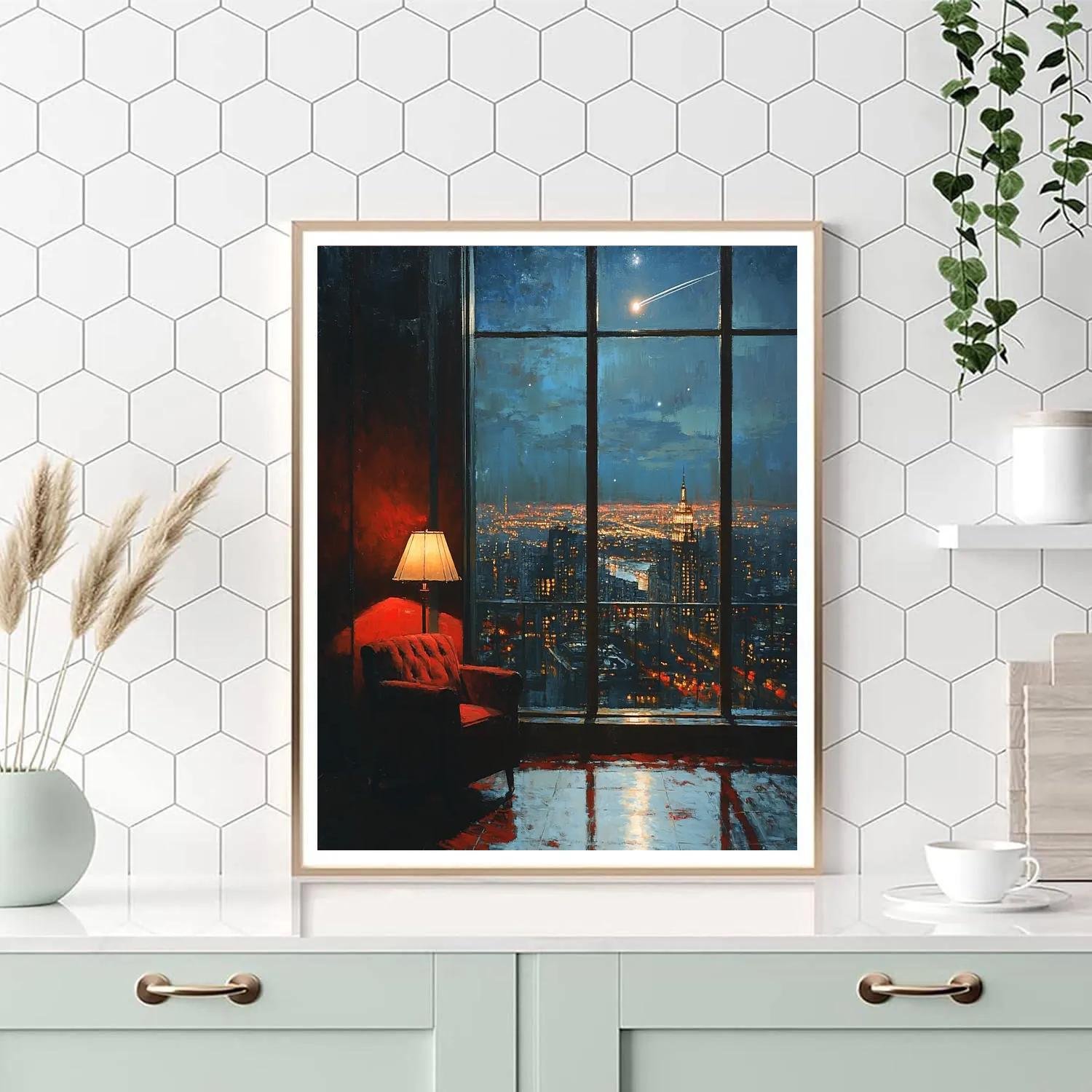 Hopper Inspired Library Window Night Number painting