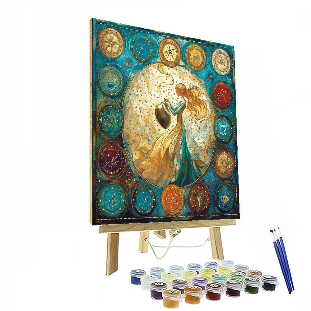 Mucha Inspired Coffee Zodiac Number painting