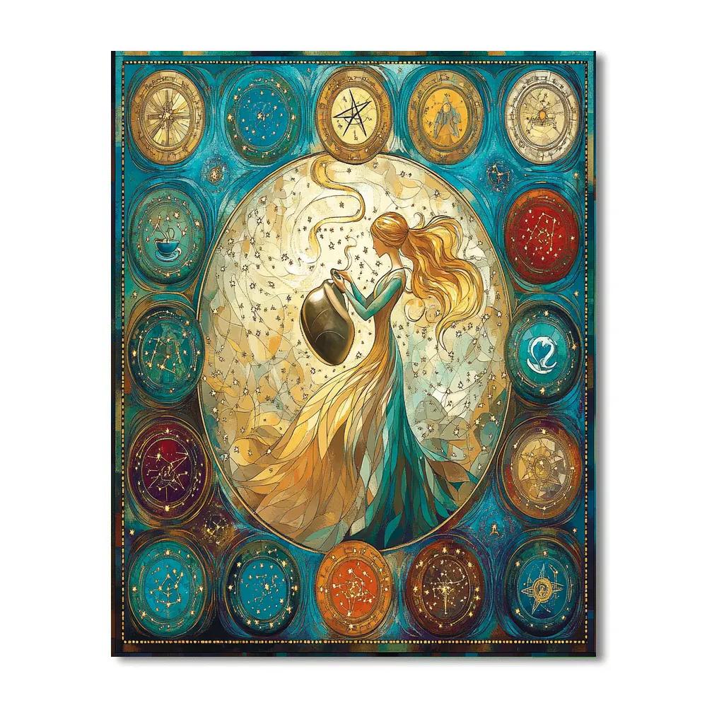 Mucha Inspired Coffee Zodiac Number painting