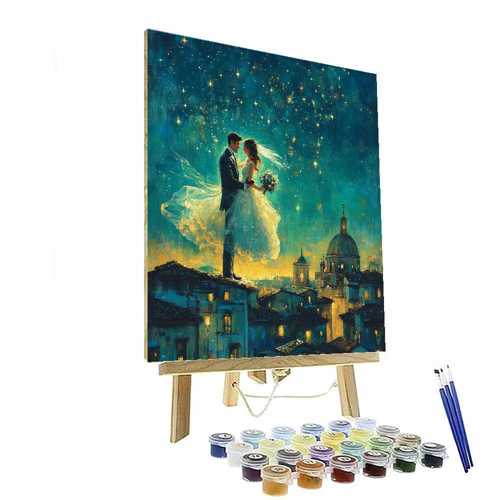 Chagall Inspired Wedding Over Village painting number kit