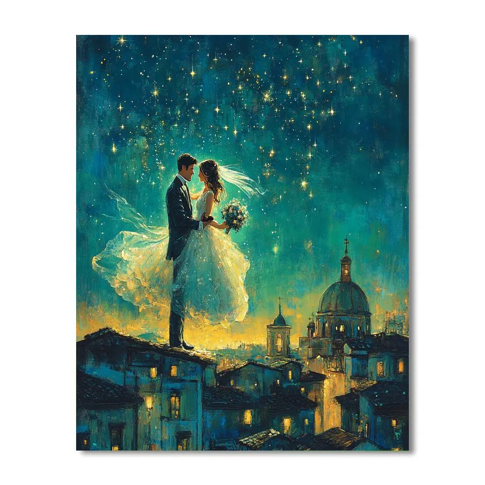 Chagall Inspired Wedding Over Village painting number kit