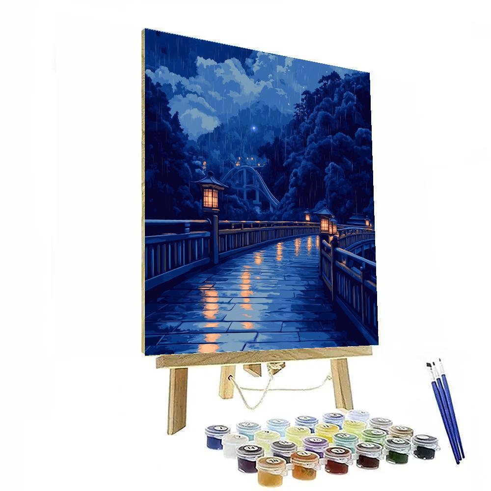 Hokusai Inspired Rain Over Bridge paint by color