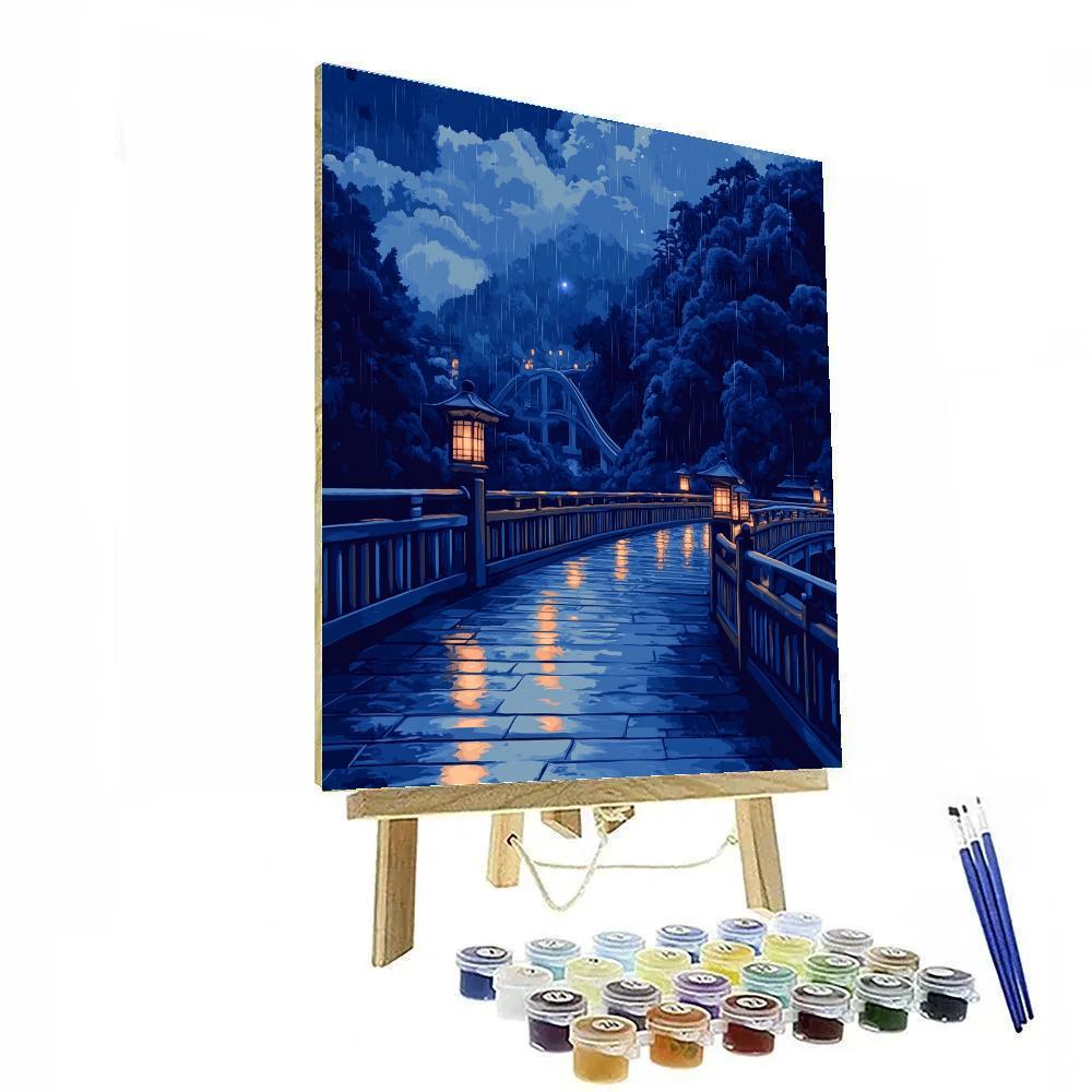 Hokusai Inspired Rain Over Bridge paint by color