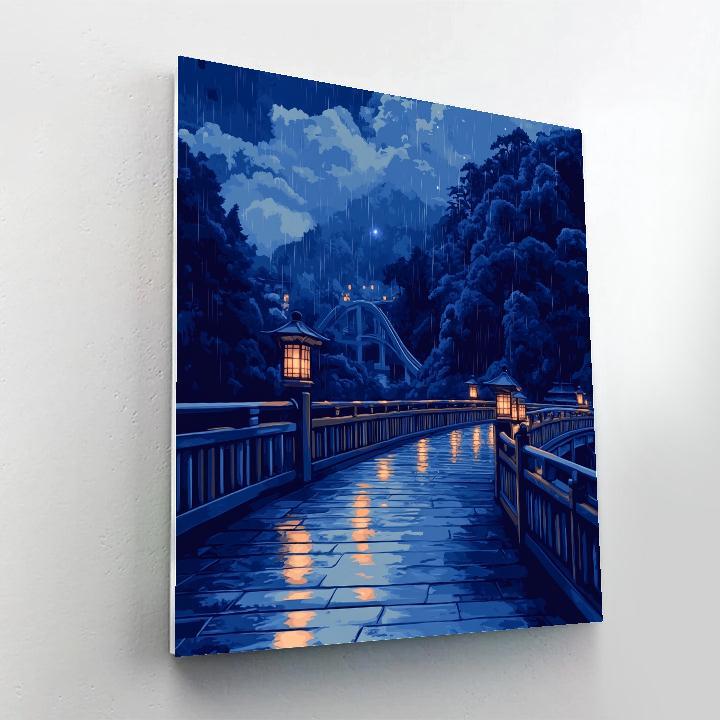 Hokusai Inspired Rain Over Bridge paint by color