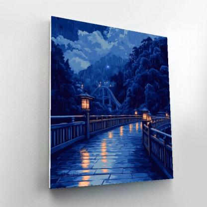 Hokusai Inspired Rain Over Bridge paint by color