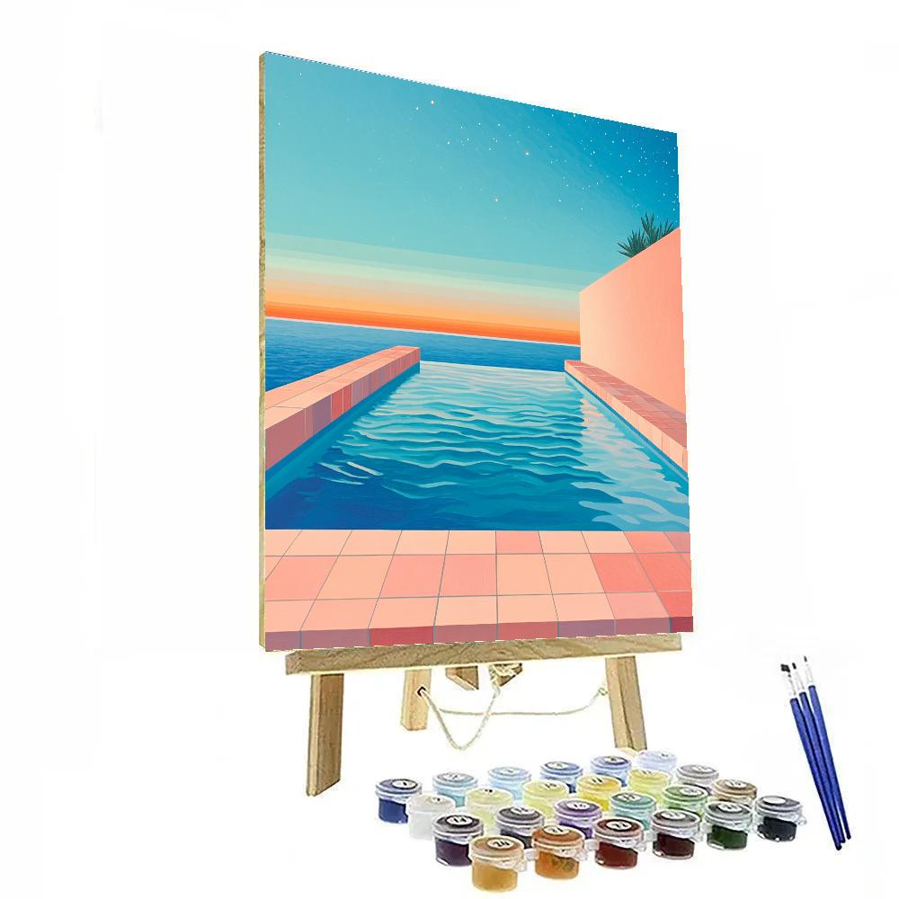 Hockney Inspired Terrace Pool Evening paint by color