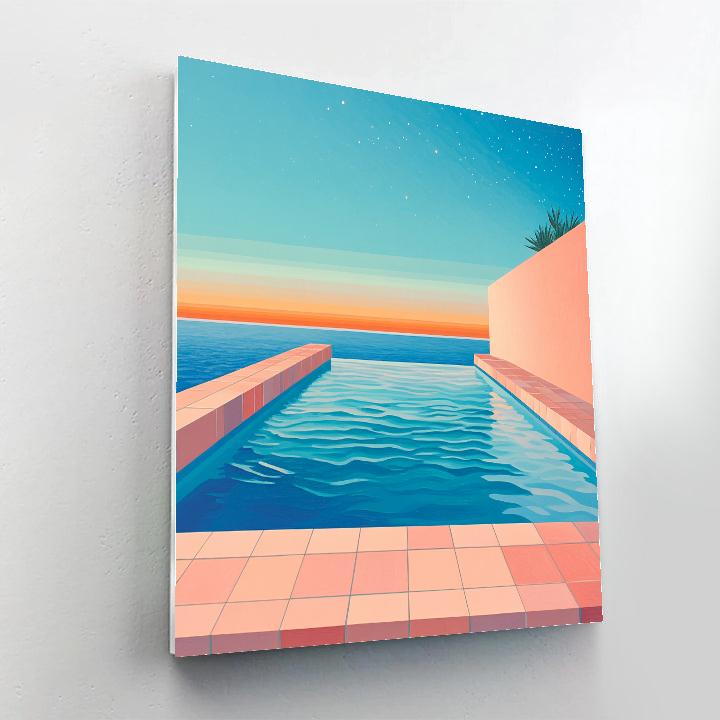 Hockney Inspired Terrace Pool Evening paint by color