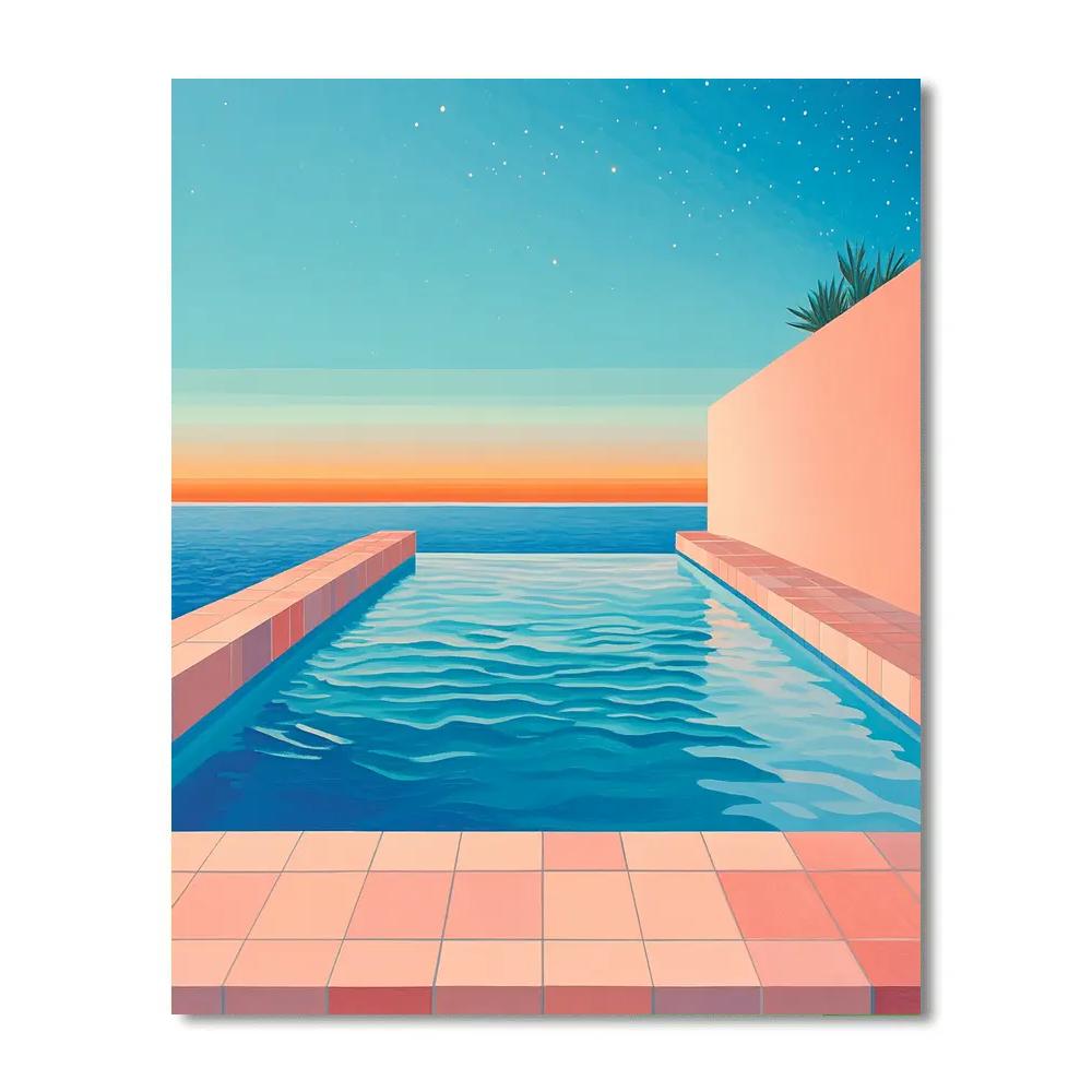 Hockney Inspired Terrace Pool Evening paint by color