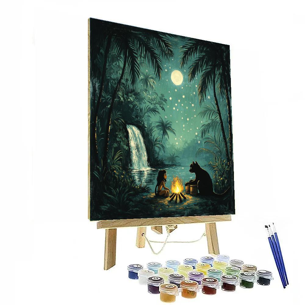 Mowgli And Bagheera Night Camp Disney Inspired paint by numbers