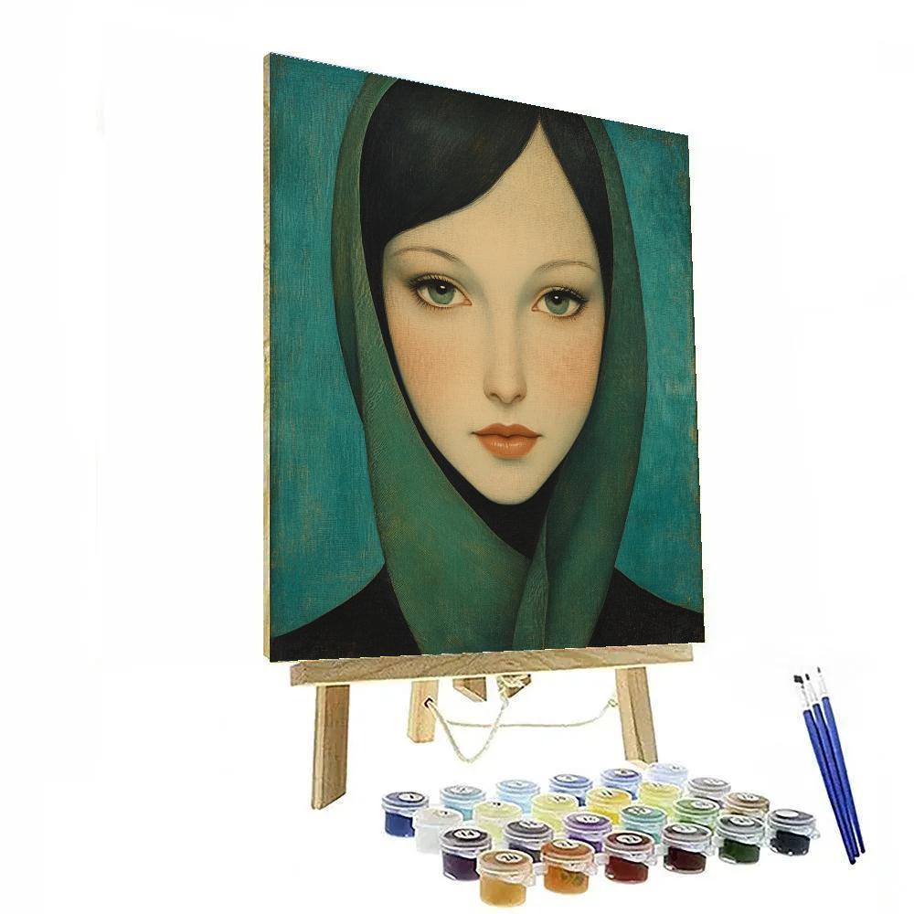 Modigliani Inspired Portrait With Green Scarf paint by numbers