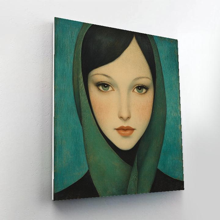 Modigliani Inspired Portrait With Green Scarf paint by numbers