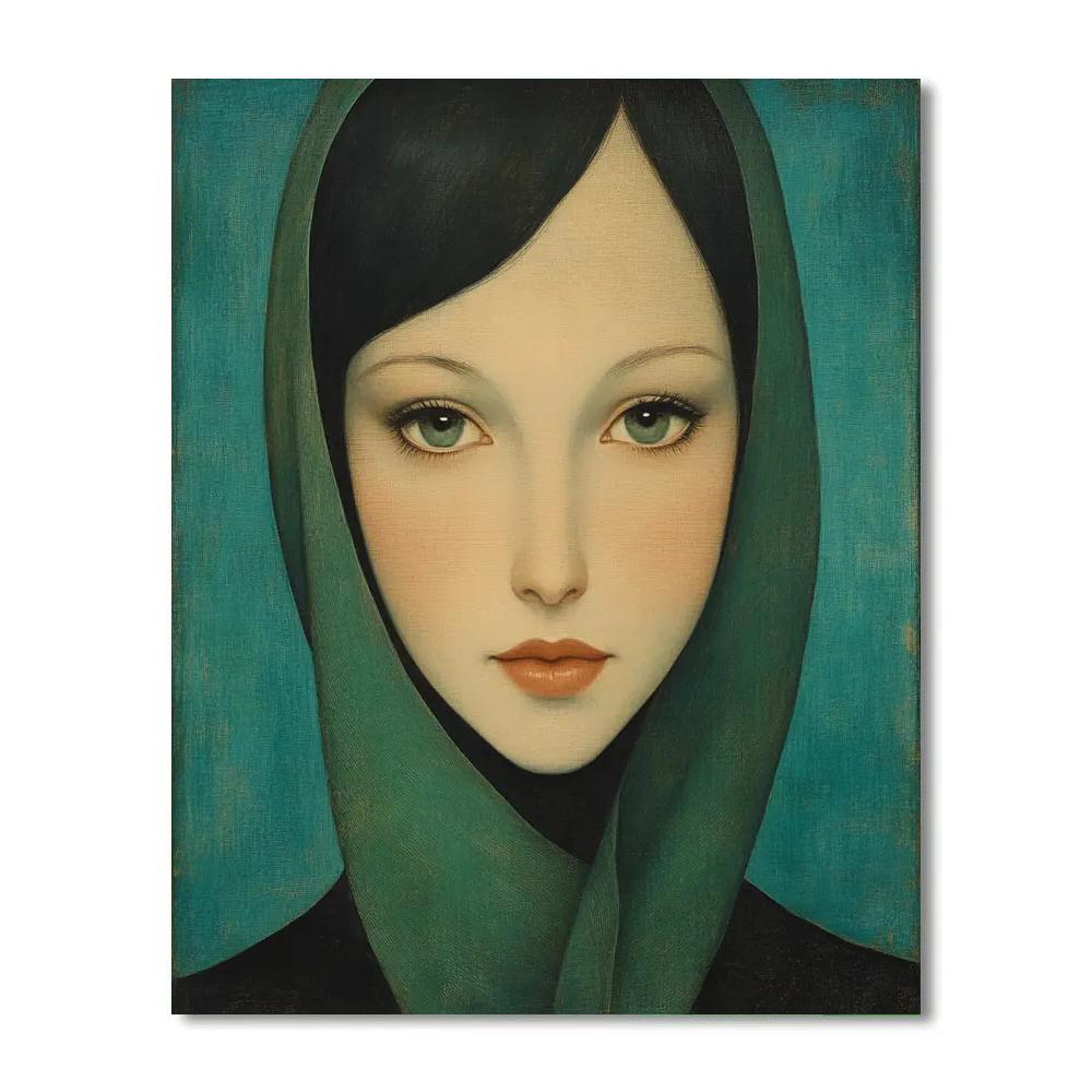 Modigliani Inspired Portrait With Green Scarf paint by numbers