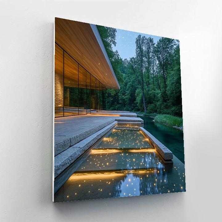 Frank Lloyd Wright Inspired River House Night Number painting