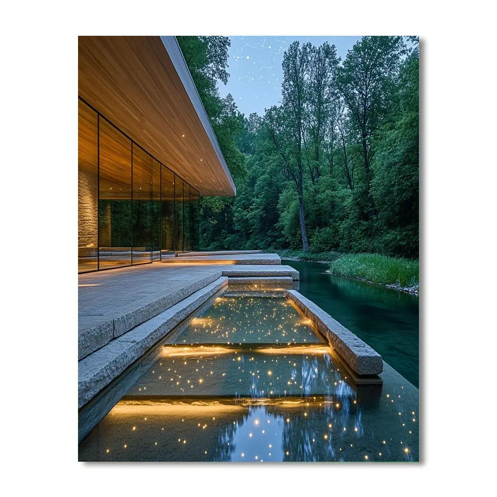 Frank Lloyd Wright Inspired River House Night Number painting