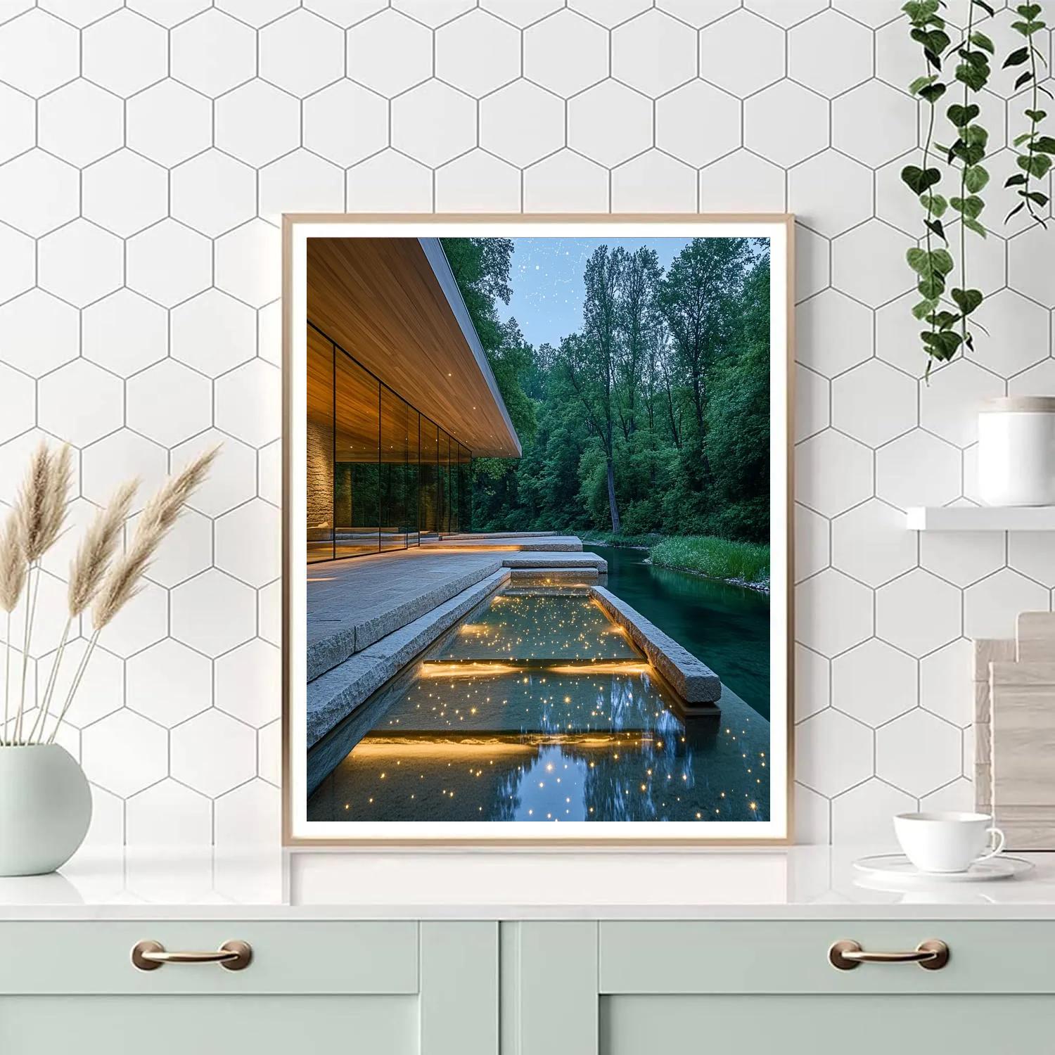 Frank Lloyd Wright Inspired River House Night Number painting