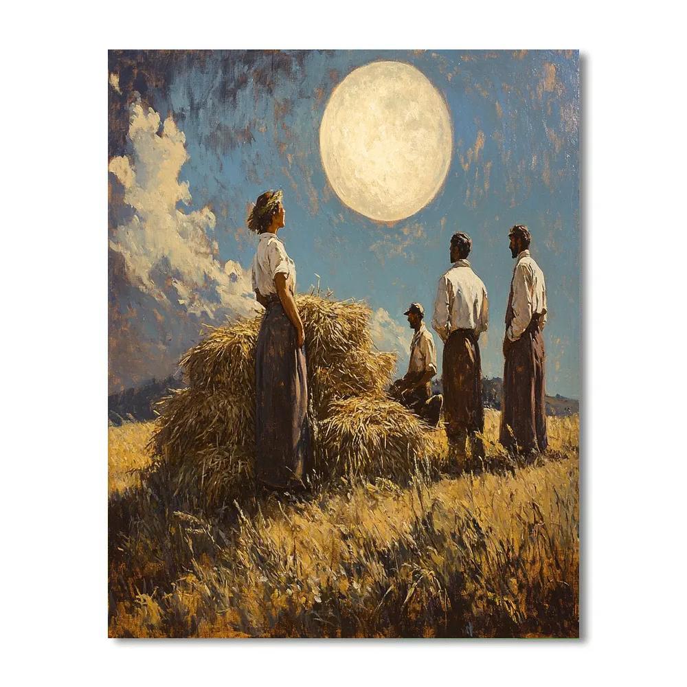 Jean Francois Millet Inspired Harvest Under Moon paint by color