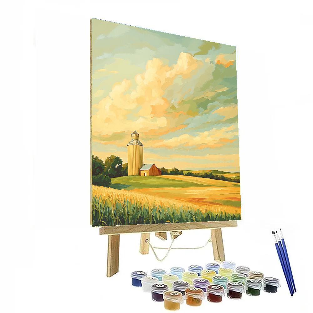 Grant Wood Inspired Countryside Silo Paint by numbers art