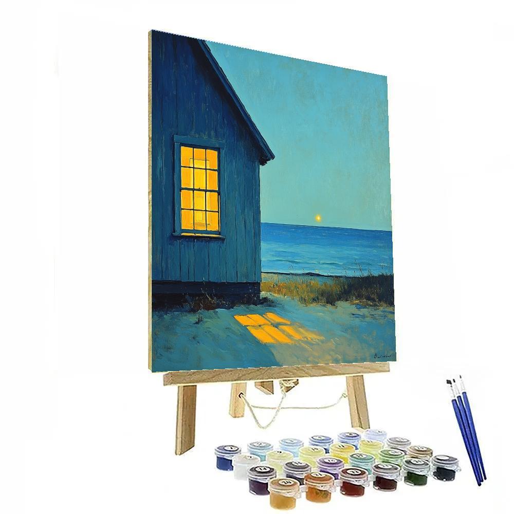 Edward Hopper Inspired Night Beach Cabins Number painting