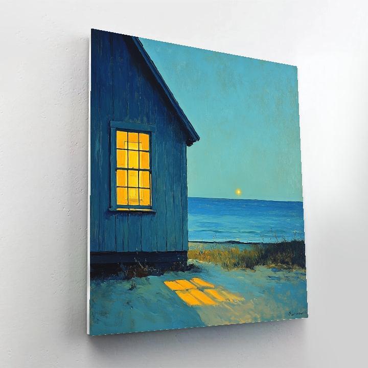 Edward Hopper Inspired Night Beach Cabins Number painting