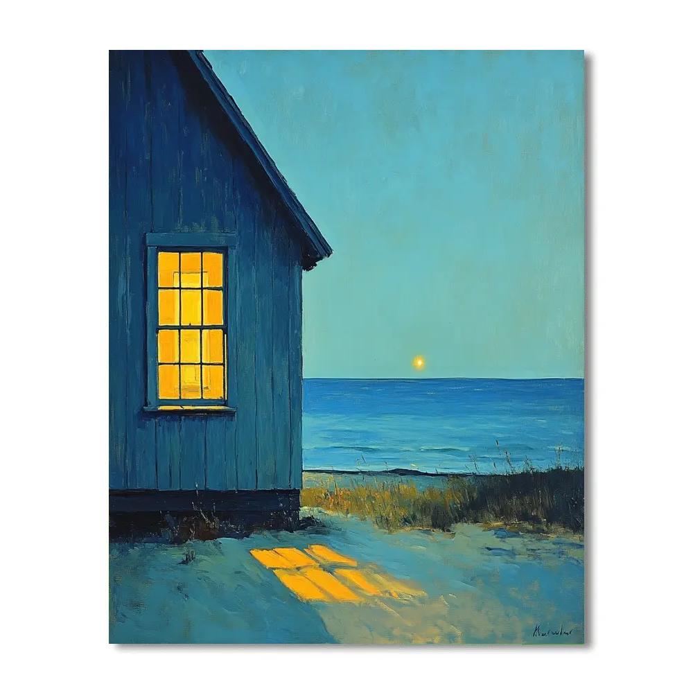 Edward Hopper Inspired Night Beach Cabins Number painting